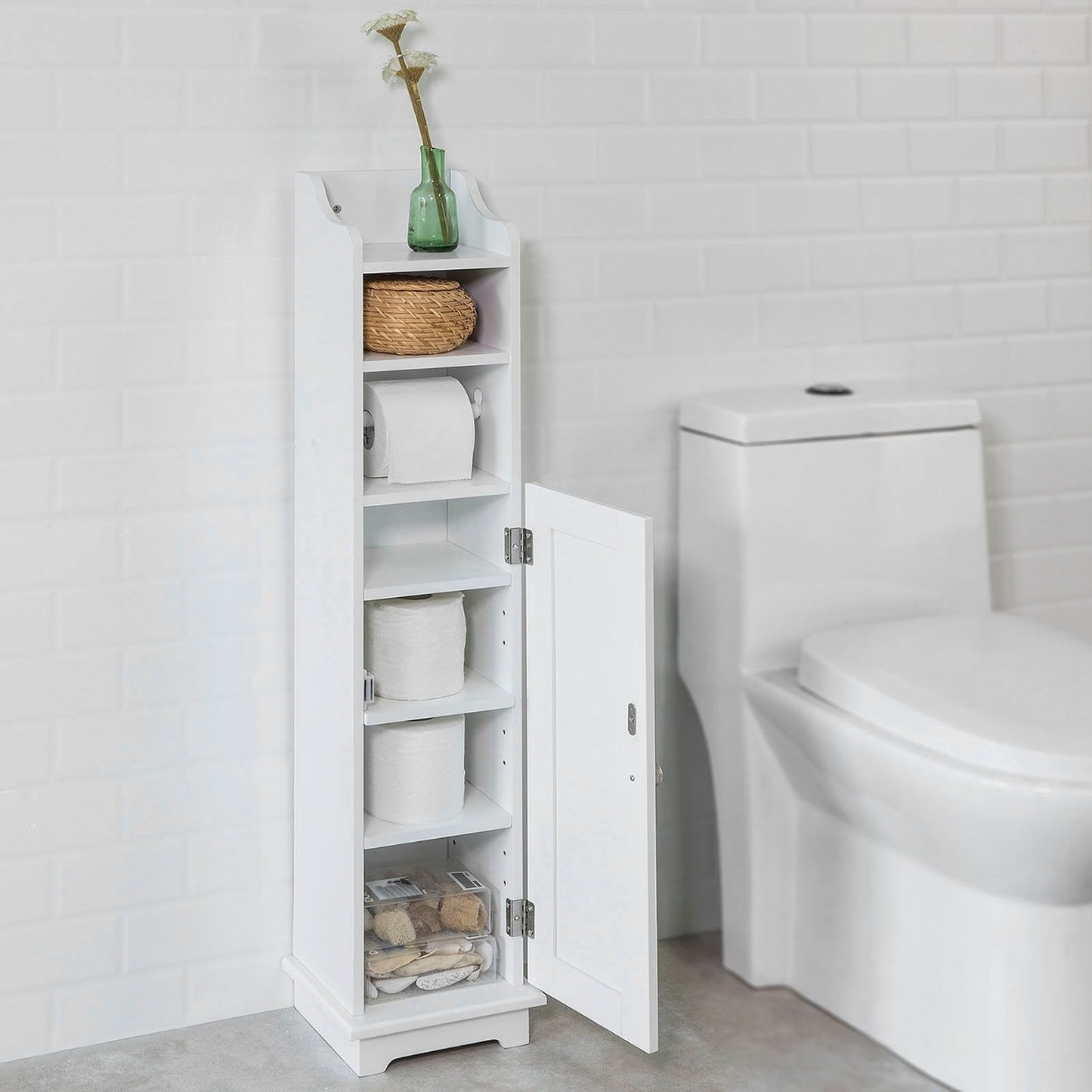 SoBuy Meuble de toilette avec porte-rouleau - Blanc - 20x100x18 cm