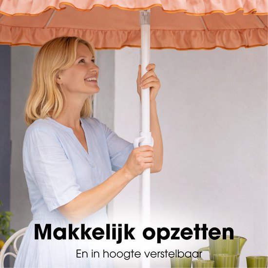 Mica Decorations : parasol inclinable à volants - Parasol à mât 238 x Ø 195 cm - Parasol de jardin ou de balcon - Polyester, acier - Pêche
