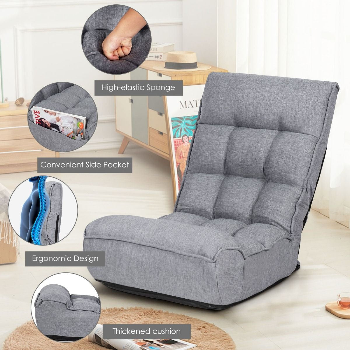 Coast Floor-Making Chair Canapé de jeu à 4 réglages avec dossier gris