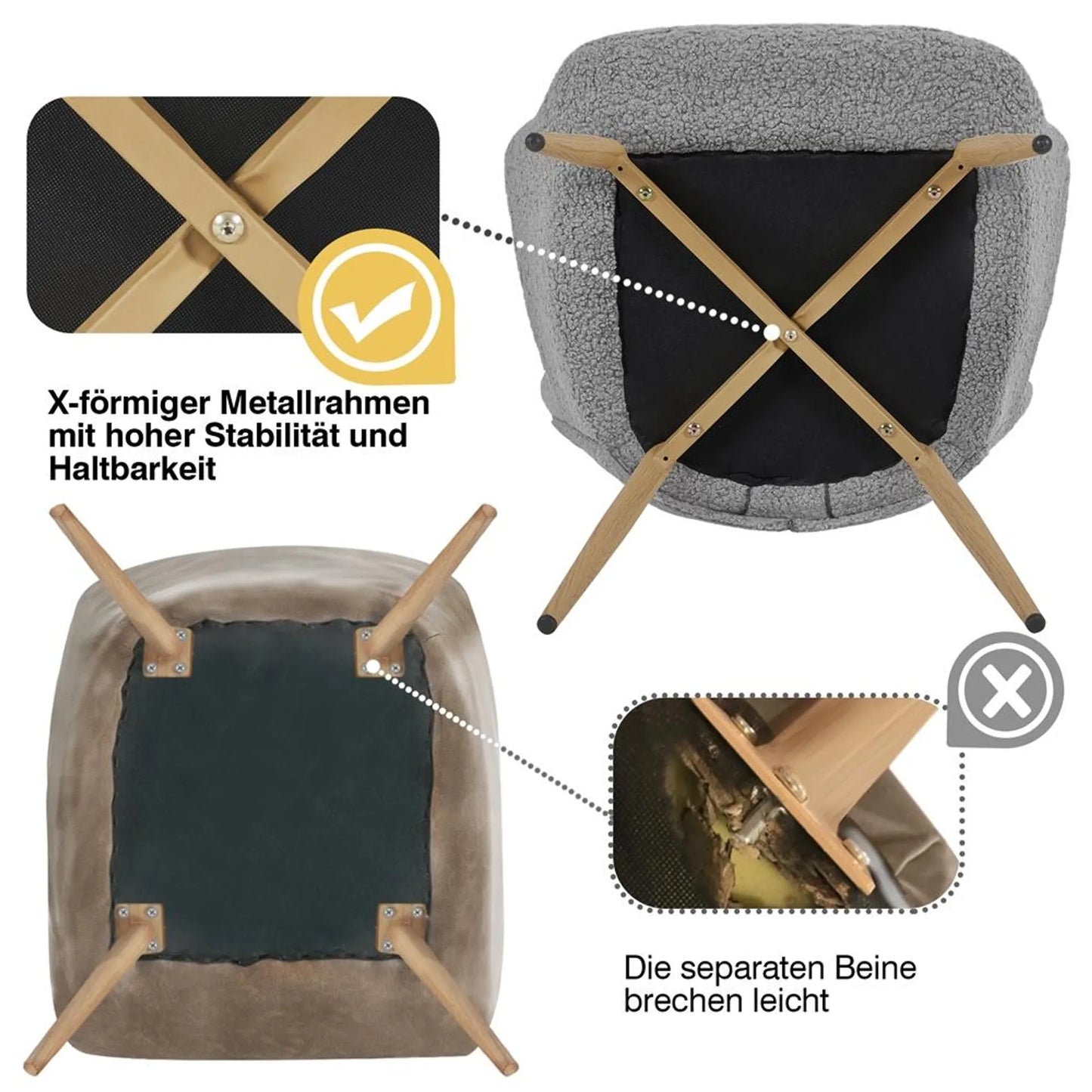 Yaheetech Fauteuil d'oreille avec dossier rabattable - équipé d'un tissu bouclé doux, de croisillons et de pieds protecteurs réglables - pour le salon et la chambre - métal gris et polyester - 70 x 67,5 x 97,5 cm