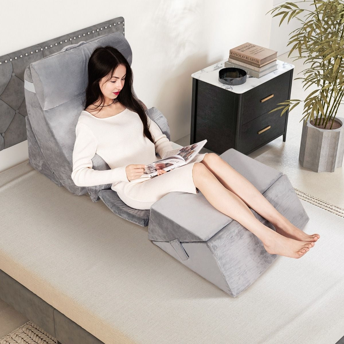 Coast Set de 7 coussins de lecture en mousse à mémoire de forme / coussins orthopédiques / housse lavable / ergonomique / gris