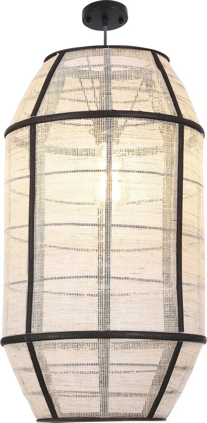 Lampe suspension - Mica Decorations - Style japonais - H58 x Ø33 cm - Lin - Blanc cassé
