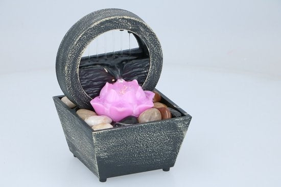 Arti Casa Fontaine de table Fleur de lotus - Ornement d'eau d'intérieur avec lumière LED - Effet positif - Fontaine d'intérieur avec jeu de galets - 11,5 x 17 cm