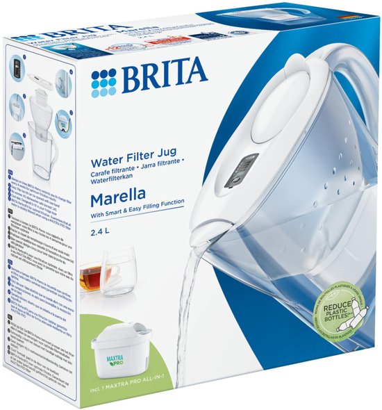 BRITA - Carafe filtrante - Marella Cool - 2,4 L - Blanche - avec 1 cartouche filtrante MAXTRA PRO ALL-IN-1
