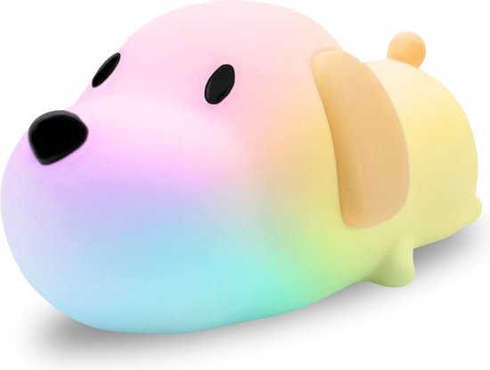 Vulpes Goods® Veilleuse pour enfants - Lumière LED et 8 couleurs - Veilleuse pour chambre de bébé - Chiot - Rechargeable par USB - Variateur - Minuteur - Sans fil - Adapté aux enfants