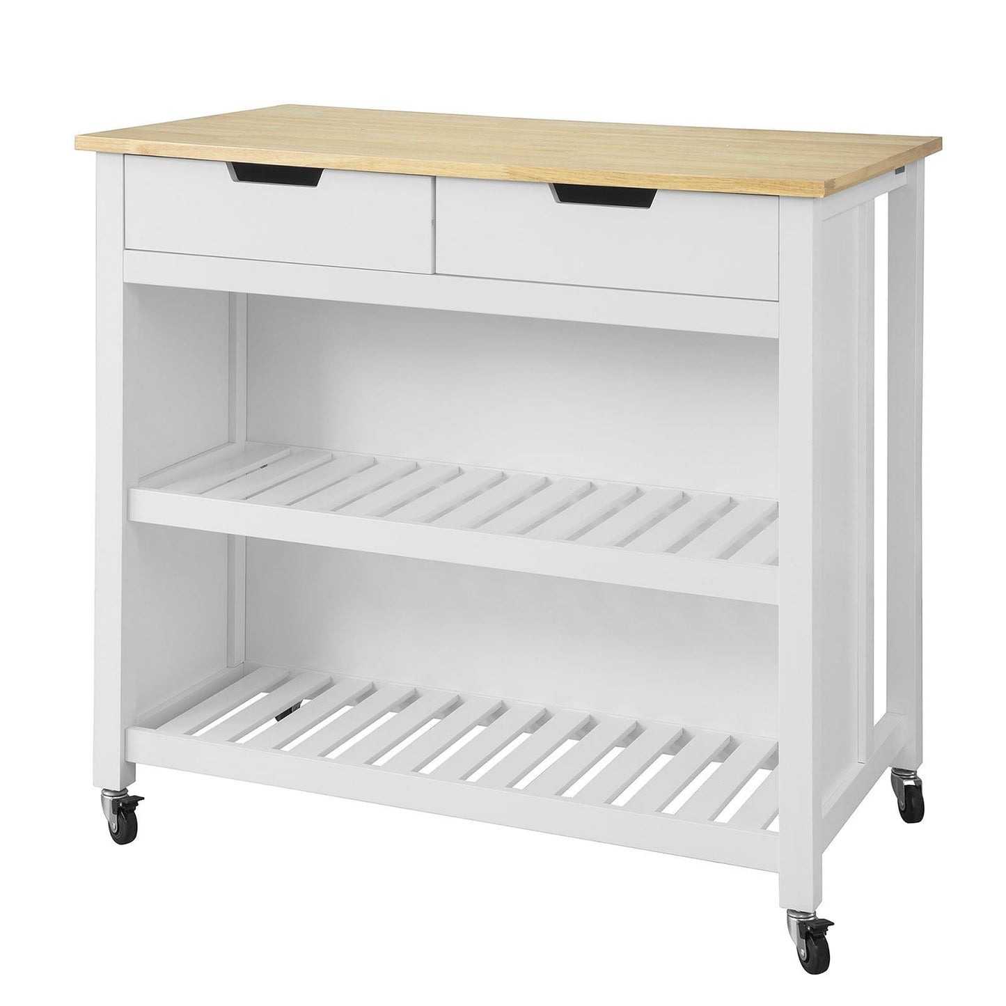 SoBuy - Ilot de cuisine sur roulettes - 100 x 60 x 94 cm - Blanc et bois composite - Chariot de cuisine mobile avec meuble de rangement - Pour cuisine et réserve