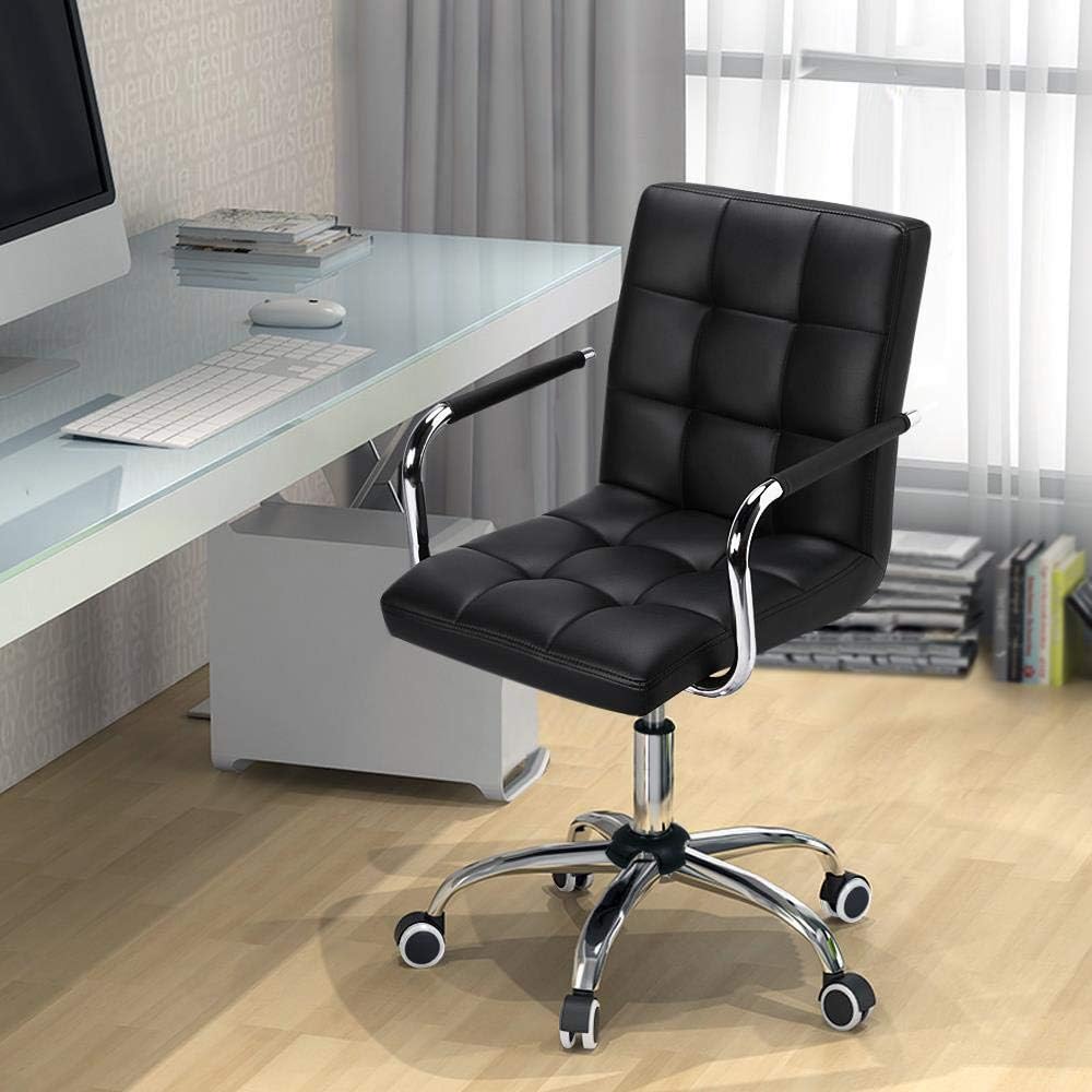 Chaise de bureau Yaheetech - Noire - Simili cuir - Pivotante à 360° - 120 kg - Hauteur d'assise réglable de 48 à 62 cm - Avec accoudoirs