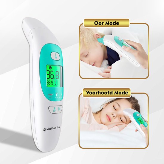 MostEssential Premium Thermomètre de fièvre - Thermomètre auriculaire - Thermomètre infrarouge - Thermomètre frontal - Thermomètre corporel - Thermomètre de fièvre pour adultes, enfants et bébés - Sans contact - 20M