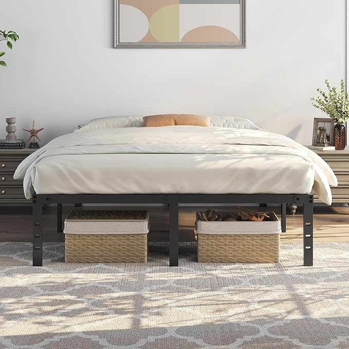 Cadre de lit en métal Yaheetech 160 x 200 cm – Noir – 201 x 162 x 41,5 cm – Sans tête de lit ni pied de lit