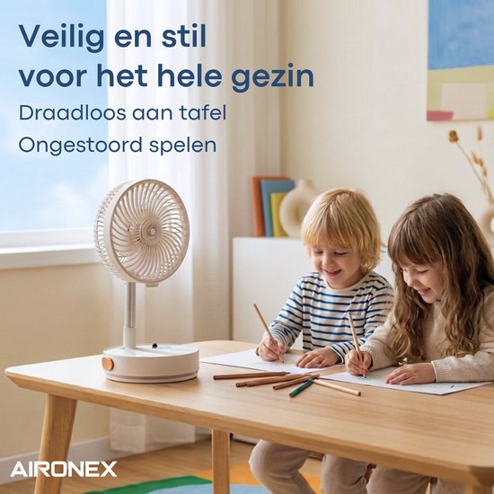 Ventilateur portable pliable Aironex – Ventilateur de table et ventilateur sur pied silencieux – Rechargeable par USB et sans fil, avec éclairage LED – Mini-ventilateur compact pour bureau, chambre, maison, bureau et camping - Ventilateurs