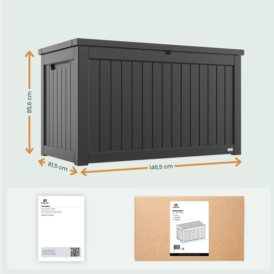 LifeGoods Boîte de rangement - 870L - Boîte à coussins - Étanche - Boîte à coussins de jardin - Inoxydable - Boîte de jardin - 146,5x81,5x85,6 cm - Noir