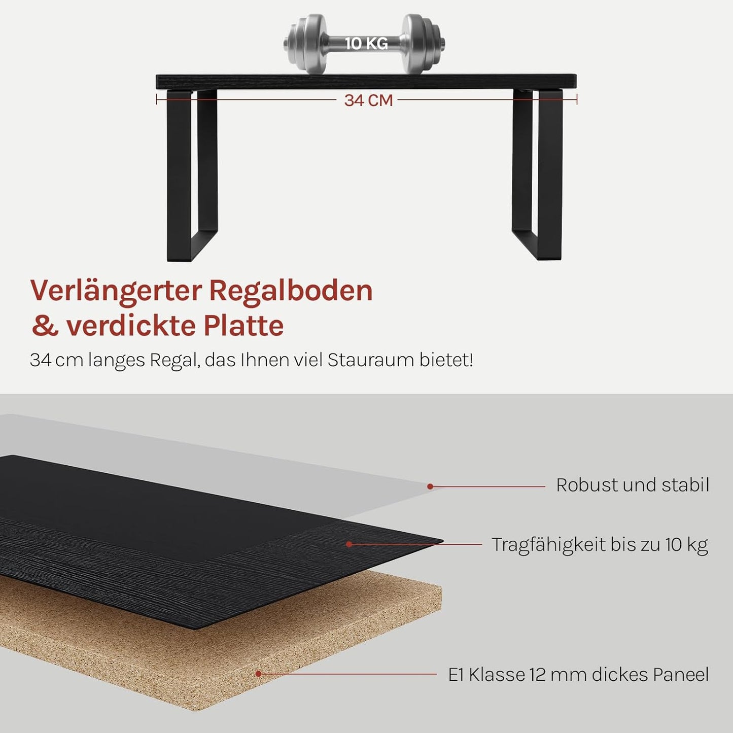 Étagère à épices empilable Woltu en 2 parties - Noir - MDF et métal - 34 x 19,5 x 15,5 cm