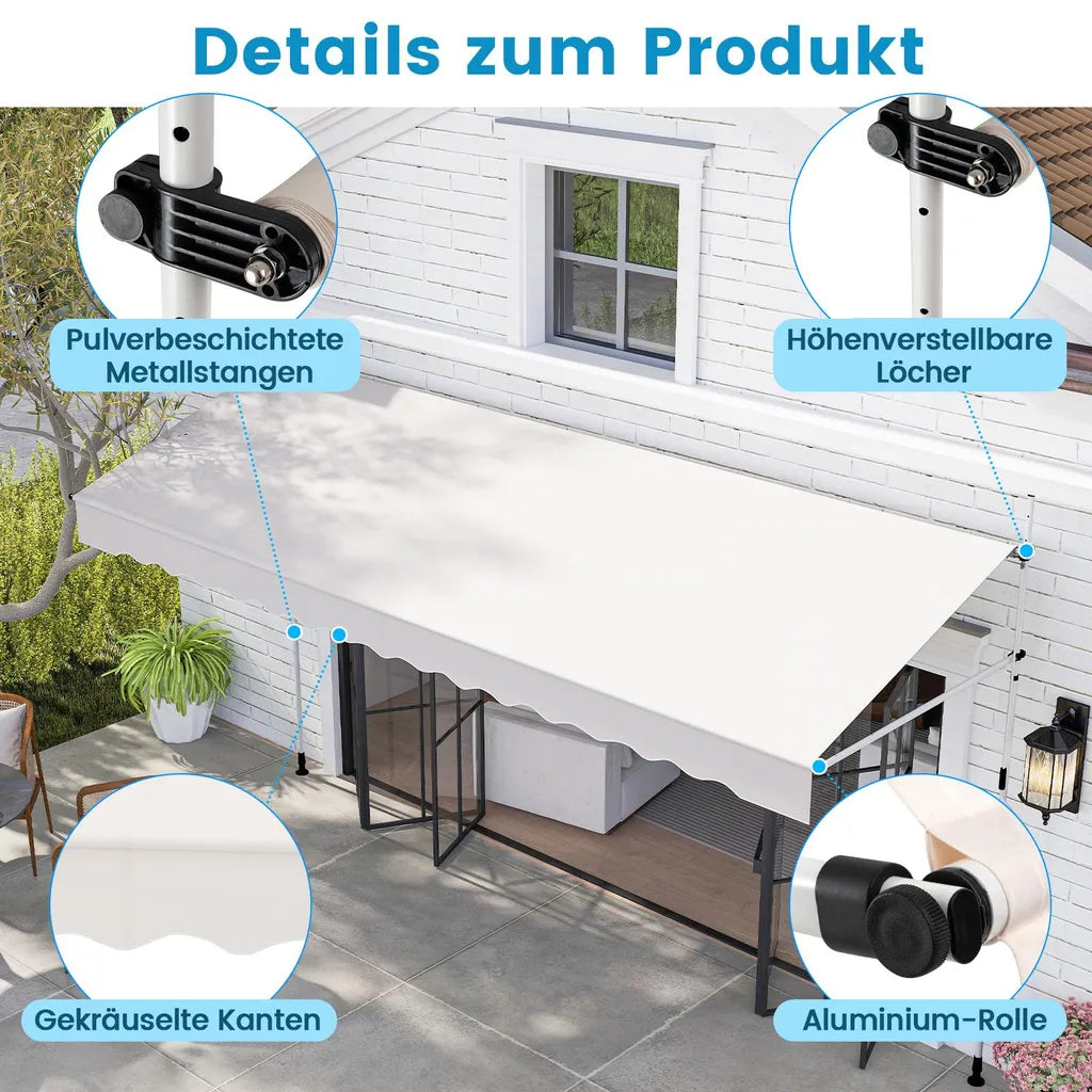 Coast Klemmarkise 400 × 120 cm - Blanc - Store de balcon sans perçage, avec manivelle et hauteur réglable