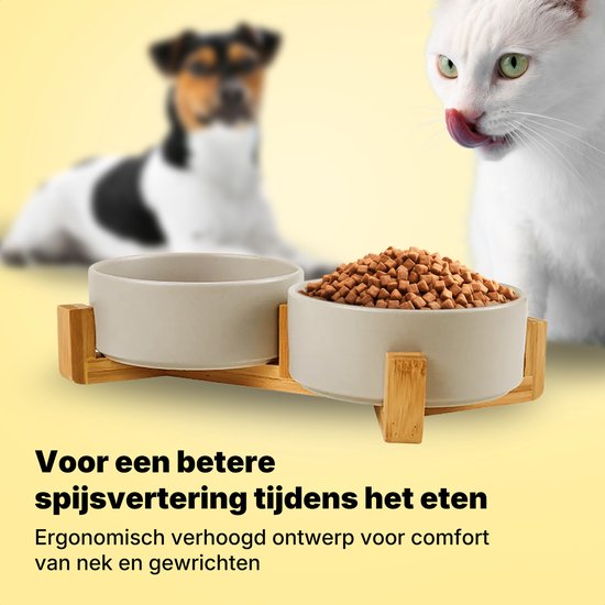 Jake and Jacky Feeding Bowl Cat and Dog Ceramic - Bols d'alimentation doubles avec support - Abreuvoir - 2x 400 mL - Gris