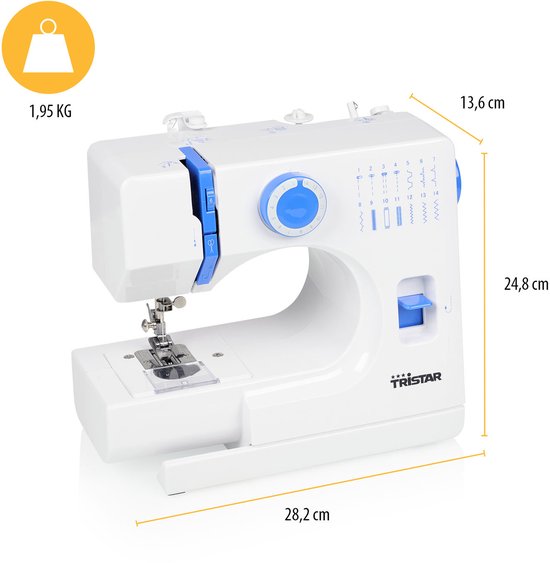 Machine à coudre Tristar SM-6003 – 14 motifs – Enfile-aiguille automatique et bras libre – Éclairage LED – Accessoires inclus – Pour débutants