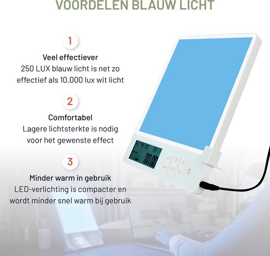 LIROMA® Lampe à lumière du jour - Lumière bleue et blanche - 10 000 LUX - Minuterie - Luminothérapie - Lampe de bureau