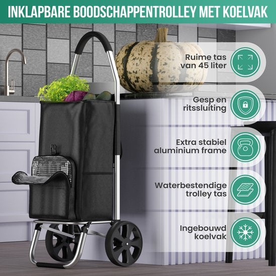 Avalo Chariot de courses avec compartiment réfrigérant - Pliable - Sac de courses amovible - Chariot de courses