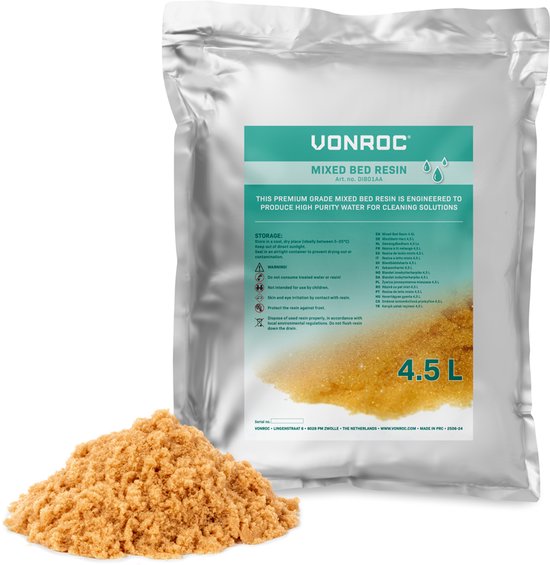 Résine à lit mélangé VONROC Premium - Sachet de recharge - 4,5 L - Pour le filtre à eau pure VONROC DI501XX et compatible avec les systèmes de filtration DI similaires