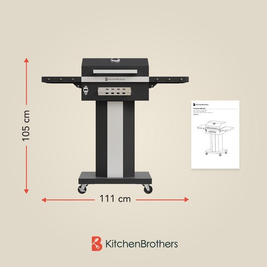 Barbecue au charbon de bois – KitchenBrothers – Barbecue Grill - Avec couvercle, grille de réchauffage & roulettes – 81 x 48 x 94 cm – Noir