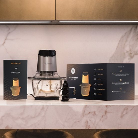 JAP Appliances Multi Chop - Hachoir avec bol en verre (1.2 litres) - Broyeur à glace - Lavable au lave-vaisselle - Hachoir à aliments - 6 lames - 400W