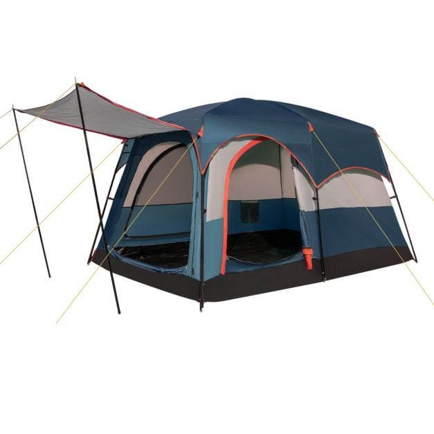 Tente de camping Coast pour 6 personnes avec 2 espaces de couchage et une cloison de séparation – Tente familiale avec housse de pluie et auvent – Bleu
