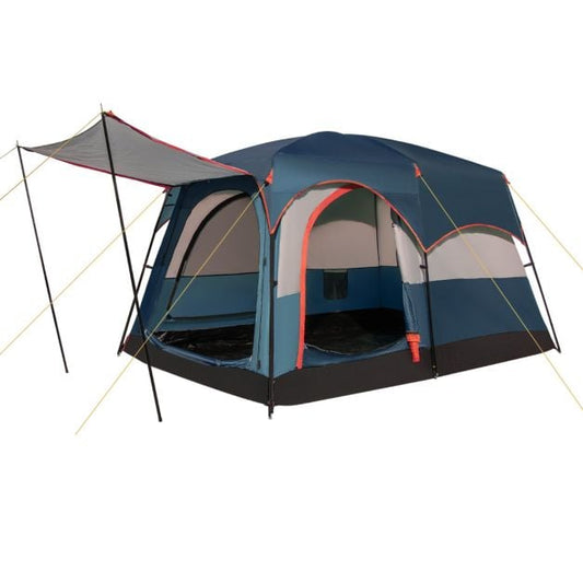 Tente de camping Coast pour 6 personnes avec 2 espaces de couchage et une cloison de séparation – Tente familiale avec housse de pluie et auvent – Bleu