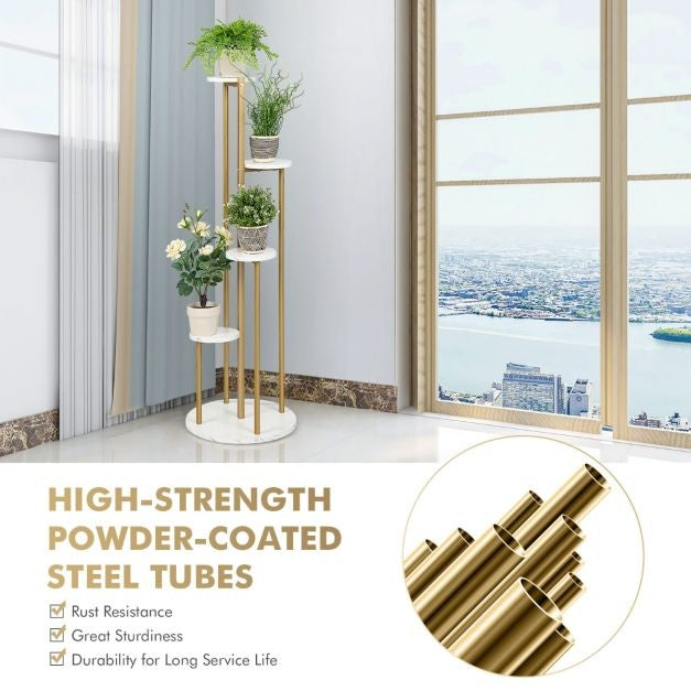 Porte-plantes en métal Coast - Moderne - Imitation Marbre - 40x40x122,5cm - Blanc et Or