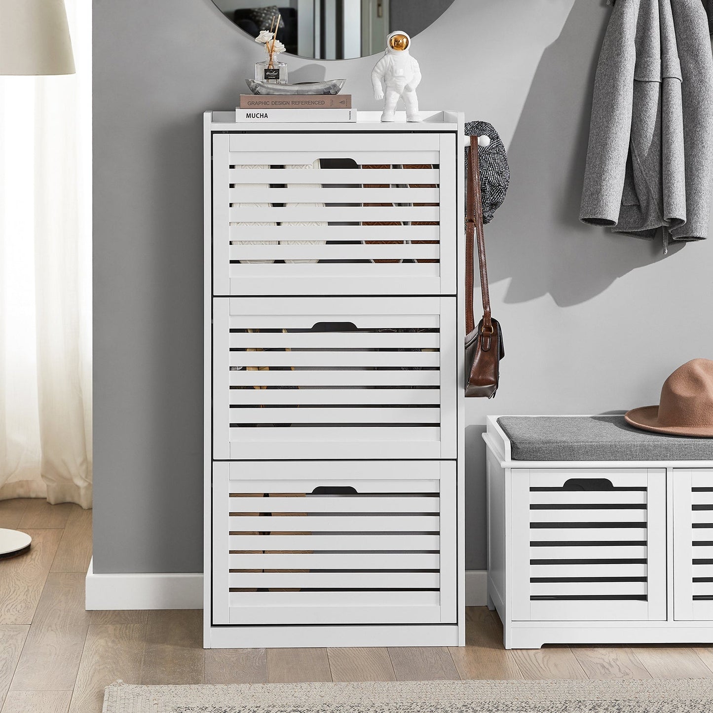 SoBuy FSR119-W Meuble à chaussures avec 3 tiroirs - 55 x 30 x 112 cm - Blanc