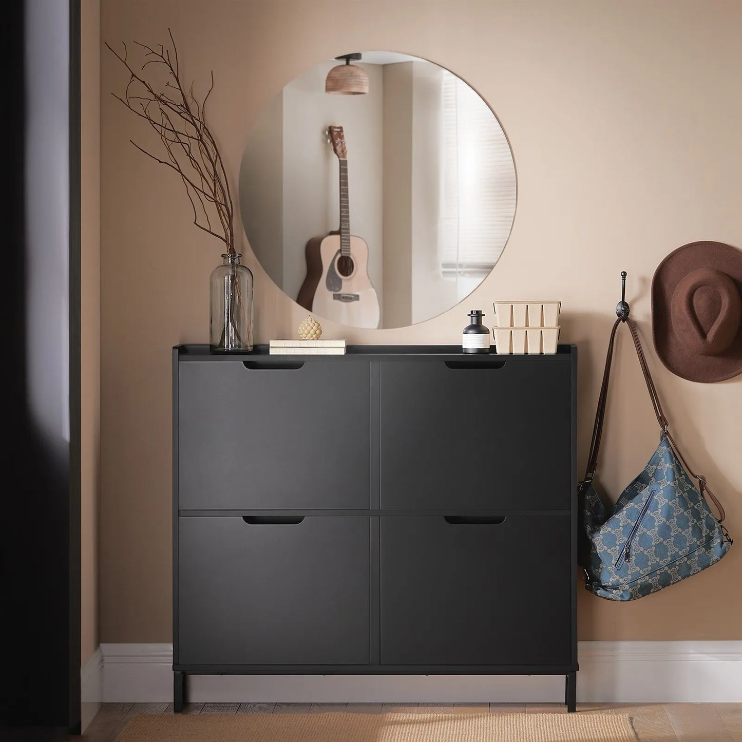 SoBuy 4 étagères à chaussures pliantes et inclinables Armoire à chaussures Dressoir à chaussures FSR100-SCH