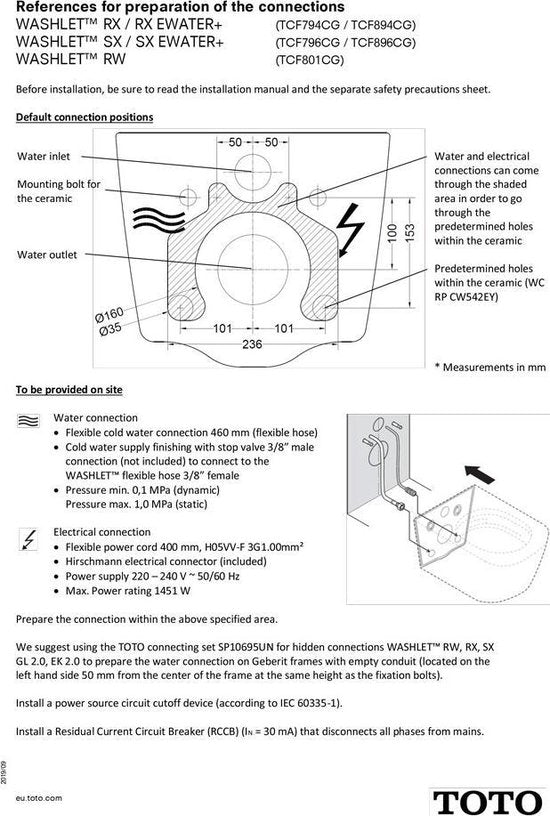Toto Europe Rw Siège de toilette avec douche inférieure Tcf801Cg