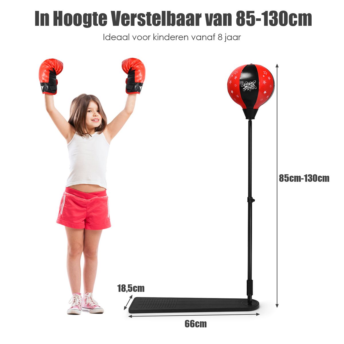 Ballon de boxe Coast Standing pour enfants - Hauteur réglable 85-130 cm | Noir/Rouge | Base 66 x 18,5 cm