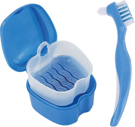 Alyze Plateau pour prothèses dentaires + brosse - Bleu - Pour prothèses dentaires - Appareils orthodontiques - Prothèses dentaires - Plateau - Plateau pour prothèses dentaires