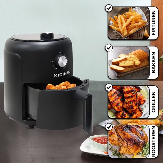 Kicinn Airfryer - Airfryer XL - Friteuse à air chaud - 3 litres - 1000 Watt - Noir