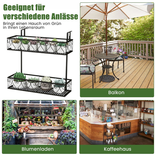 Coast hanging gegale porte-pot de fleurs à 2 étages 60 x 33 x 59 cm noir