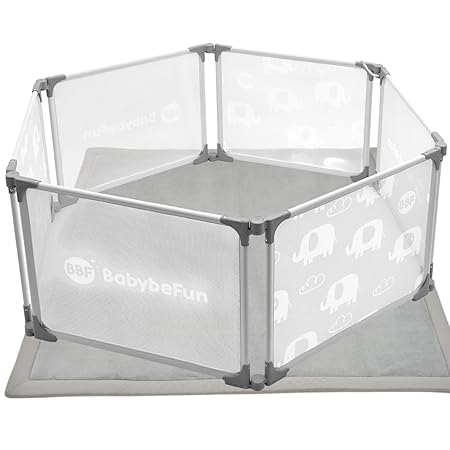 BabybeFun Baby Box pliable 150x180 cm - Gris - Box stable et flexible pour bébés et enfants en bas âge - Barrière de sécurité et grille de protection