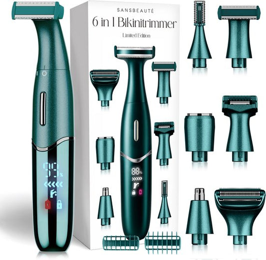 Tondeuse bikini 6 en 1 - Sansbeauté® - Visage - Aisselles - Jambes - Maillot - Tondeuse à sourcils - Epilation visage femmes - Zone intime - Ladyshaves Bikini - Epilateur électrique