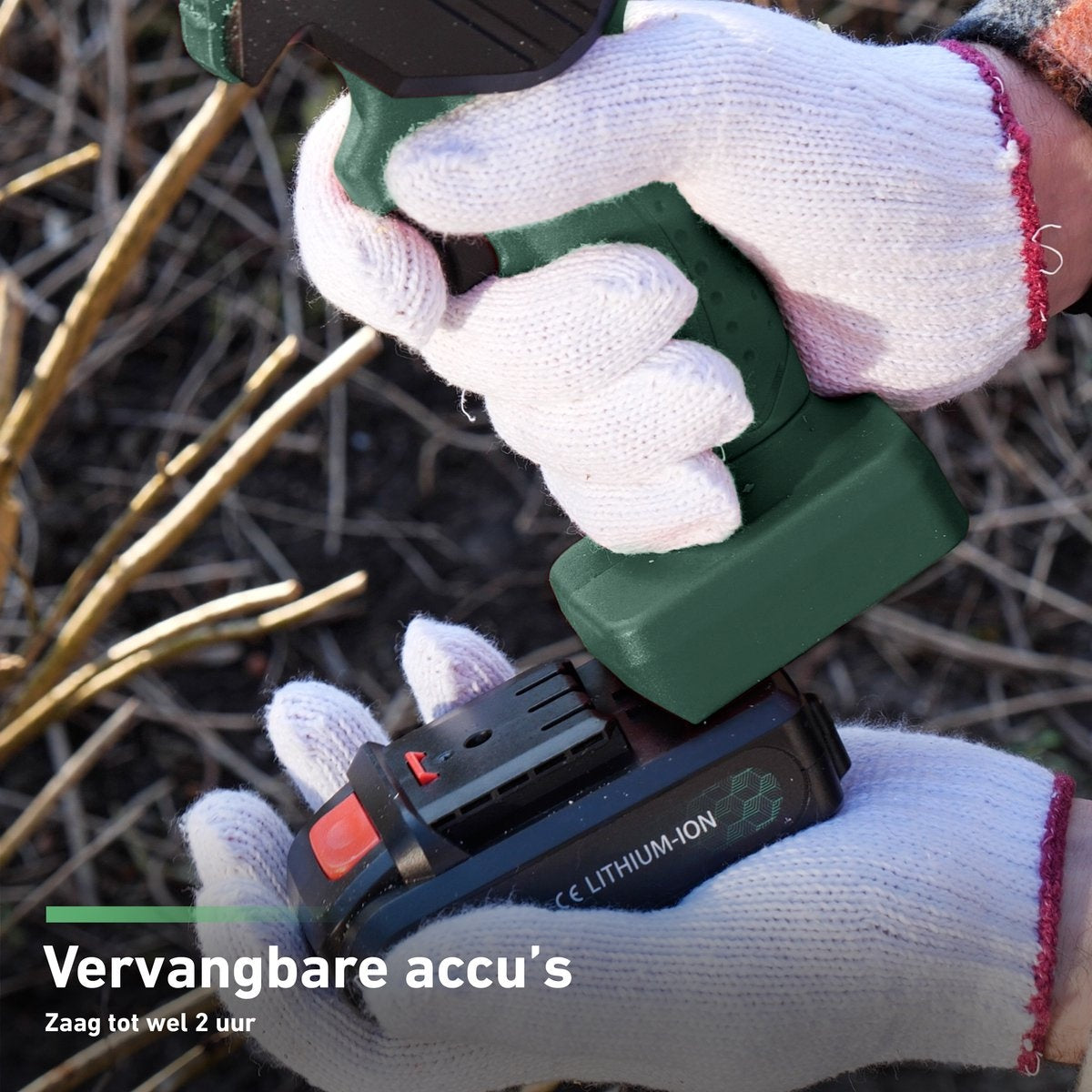 Mini tronçonneuse Mardin - 2 Batteries - couper des branches bois, jardins extérieurs- Mallette incluse - Vert