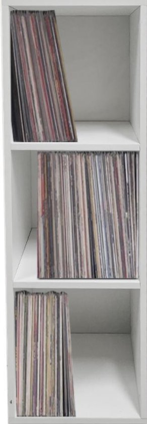 Rangement Vinyle - VDD - Étagère 3 compartiments - 34x34x104 cm - Blanc