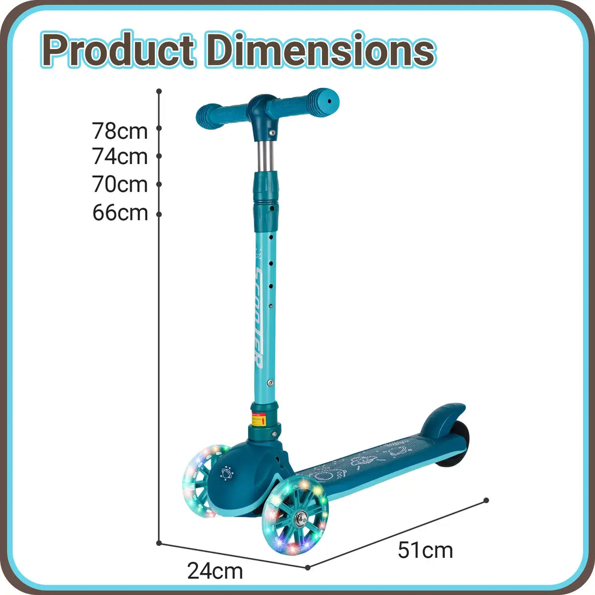 Trottinette pour enfants Neuleb KS004 - Verte - 3 roues avec éclairage LED - Pliable - Guidon réglable - De 3 à 10 ans