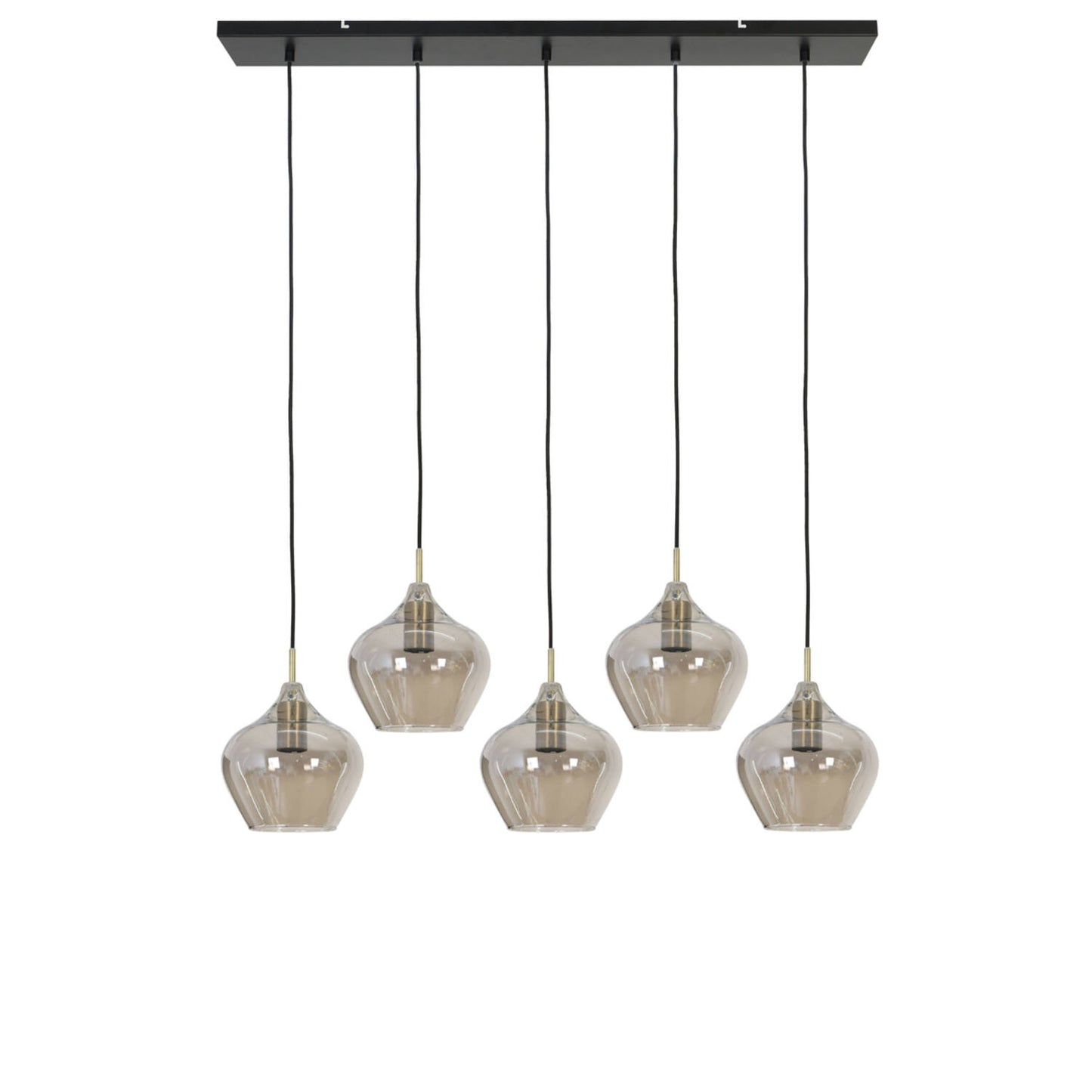 Light & Living Lampe pendante RAKEL - 5 Lights - Verre Ø20 cm - Rectangulaire - Antique Bronze + Smoke - Elegant Vintage Style