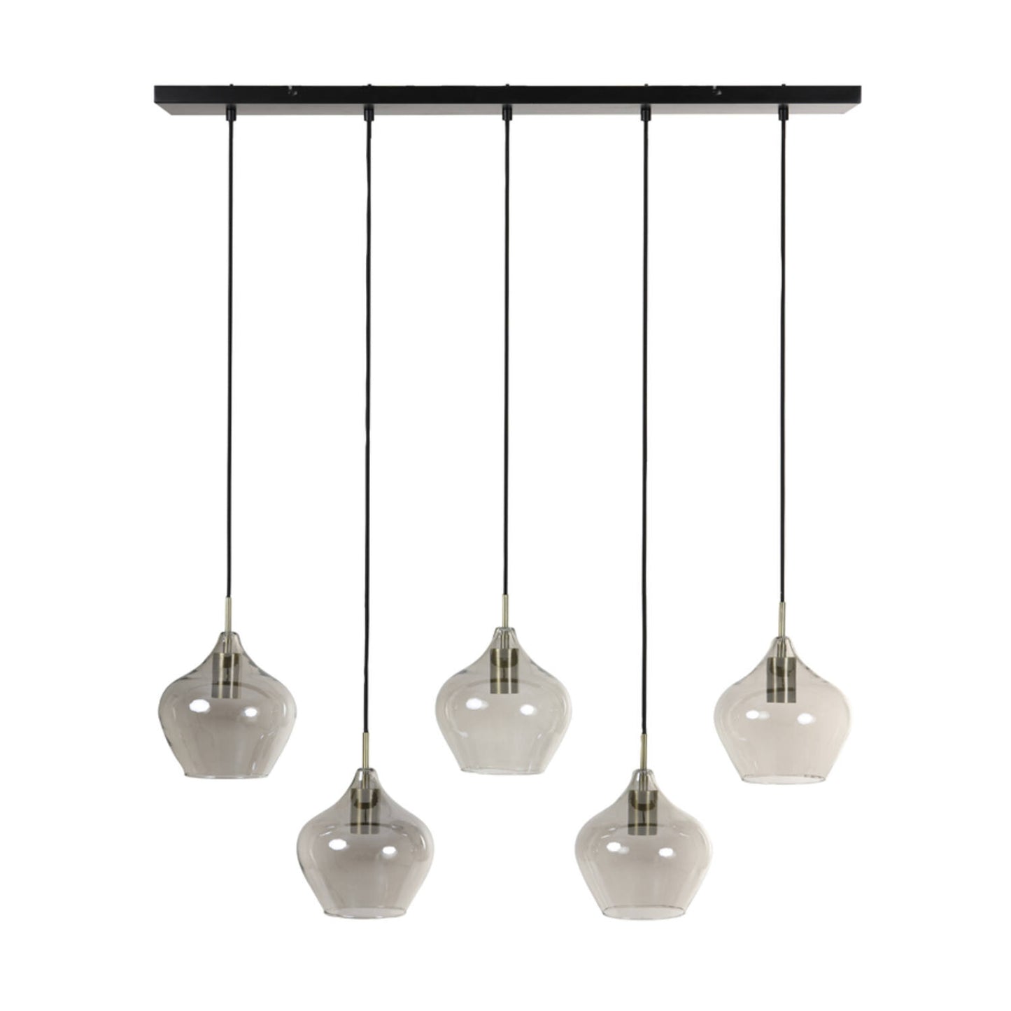 Light & Living Lampe pendante RAKEL - 5 Lights - Verre Ø20 cm - Rectangulaire - Antique Bronze + Smoke - Elegant Vintage Style