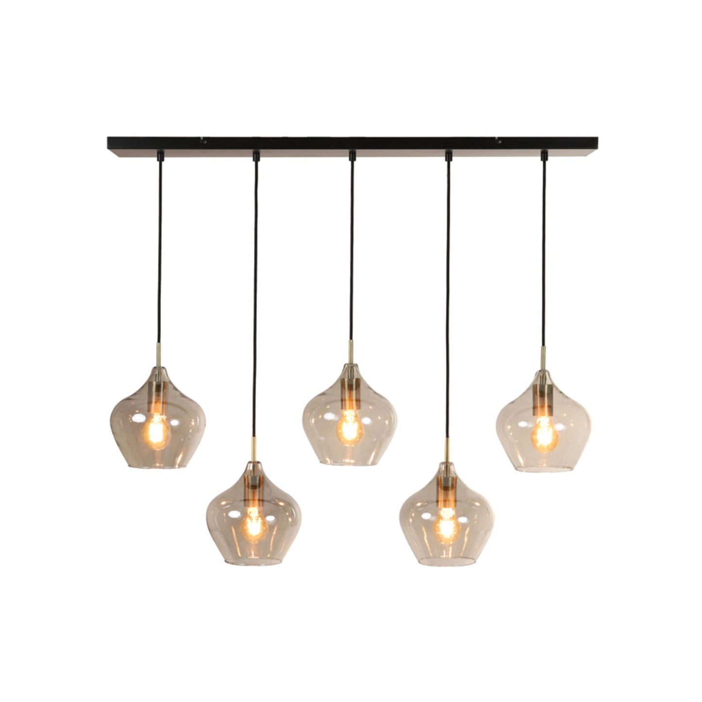 Light & Living Lampe pendante RAKEL - 5 Lights - Verre Ø20 cm - Rectangulaire - Antique Bronze + Smoke - Elegant Vintage Style
