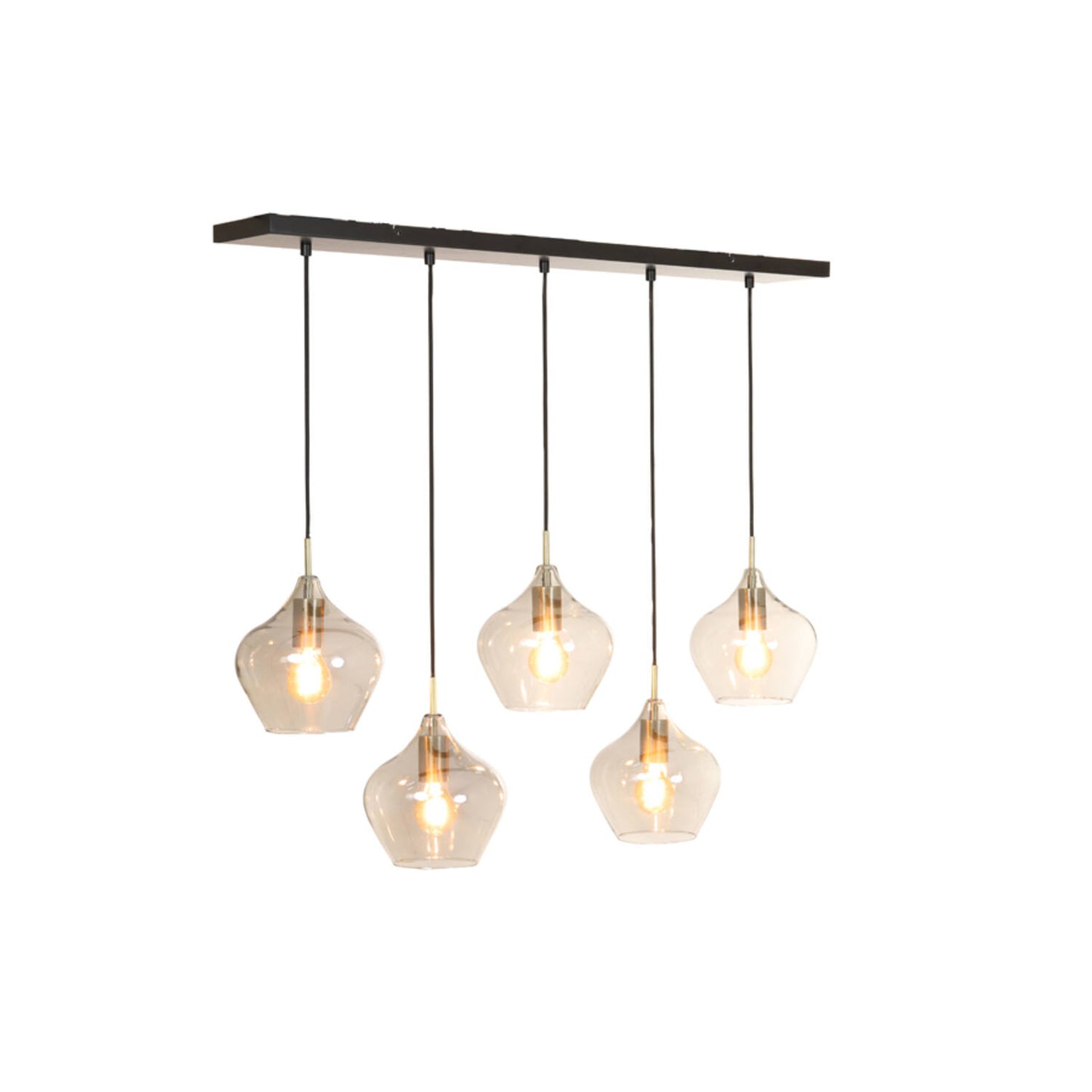 Light & Living Lampe pendante RAKEL - 5 Lights - Verre Ø20 cm - Rectangulaire - Antique Bronze + Smoke - Elegant Vintage Style