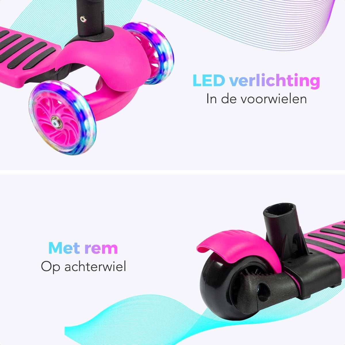 Trottinette enfant LifeGoods - 3 roues lumineuses - 3 -8 ans - Garçons/Filles - Rose