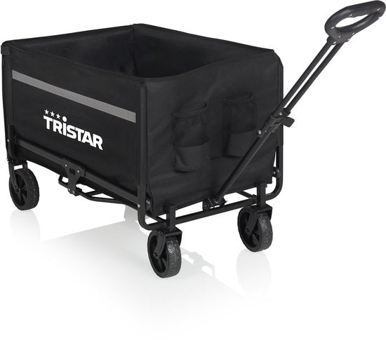 Chariot pliable Tristar – 120 L – Capacité de charge de 100 kg – Acier – Roulettes pivotantes – Chariot pliable avec hayon – Housse imperméable incluse – Compact – Festival – HC‑0917