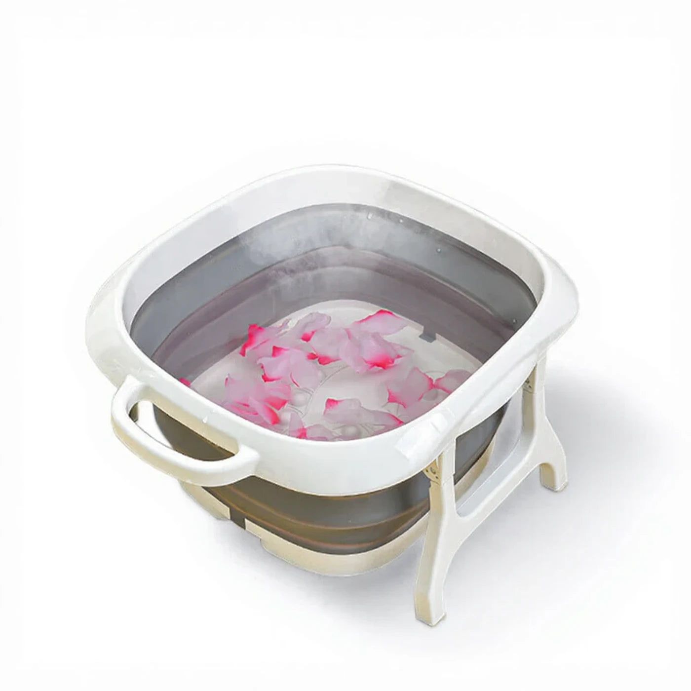 Bain de pieds pliable Ochama avec billes de massage - Gris et blanc