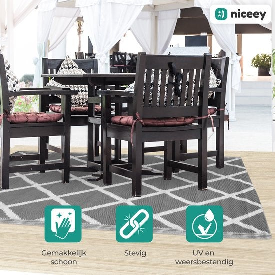 Niceey Buitenkleed - Tuintapijt - Vloerkleed - Omkeerbaar - 120x180cm - Grijs/Wit