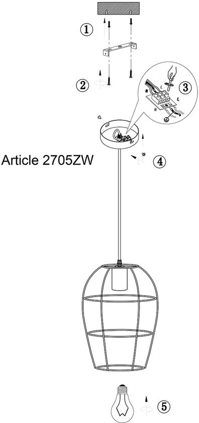 Suspension Minimalics 2705ZW – Noire, réglable de 35 cm à 185 cm, design scandinave, avec douille E27, de la marque Mexlite, fabriquée en métal, en plastique et avec des composants électroniques