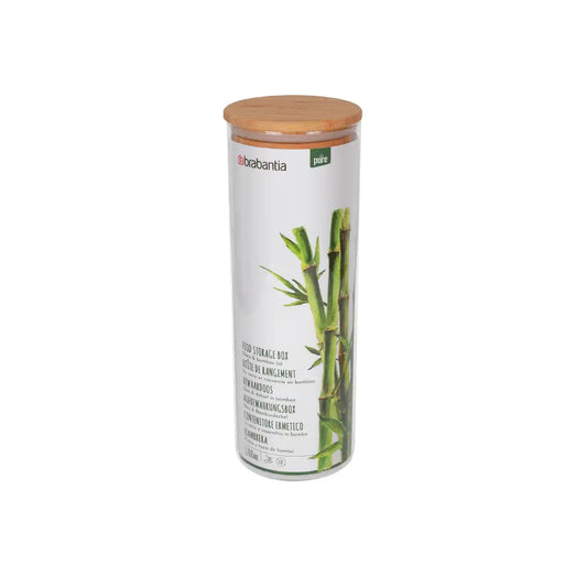 Brabantia Pure Boîte de conservation - Couvercle en bambou - Pot en verre - Résistant au four et au micro-ondes - Transparent - Etanche à l'air - 1600ml