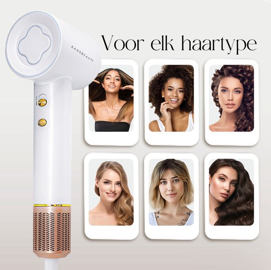 Sansbeauté® Sèche-cheveux avec diffuseur - Boucles - 110 000 tr/min - Sèche-cheveux ionique avec brosse - 3 étapes - 3 accessoires - Sèche-cheveux de voyage - Coolshot - Sèche-cheveux avec diffuseur - Sèche-cheveux - 2000W - EssentiaPRO®.